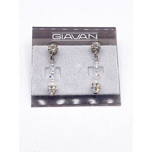 Vintage NOS GIAVAN Crystal Rhinestone Drop Earrings Bridal Prom Silver Tone